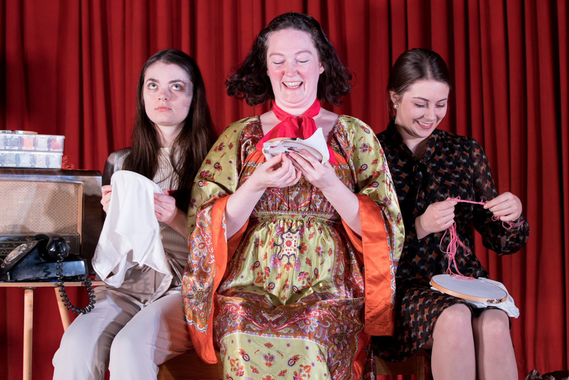 From left, actors Robyn Vivian, Robyn Huxter and Elizabeth Hicks perform in local playwright/comedian Veronica Dymond's short,